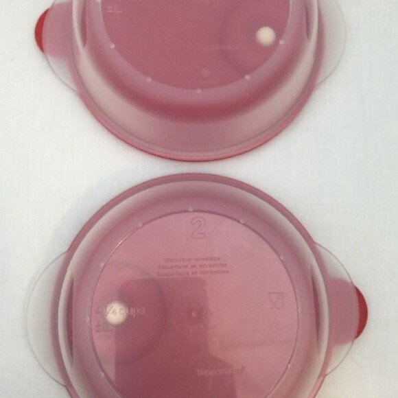 Tupperware Crystalwave Bowl Set 2 Sheer Bowls with Red Seals , White Steam Vents - Picture 3 of 3